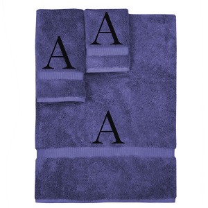 BC BARE COTTON Monogrammed Towel Set, Personalized Gift, Set of 3 - Navy - Black Block - 1 of 1