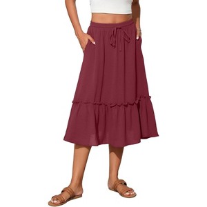 2025 Trendy High Waist Tiered Flowy Skirt for Women - Below Knee with Pockets A-10 Dusty Rose - 1 of 4