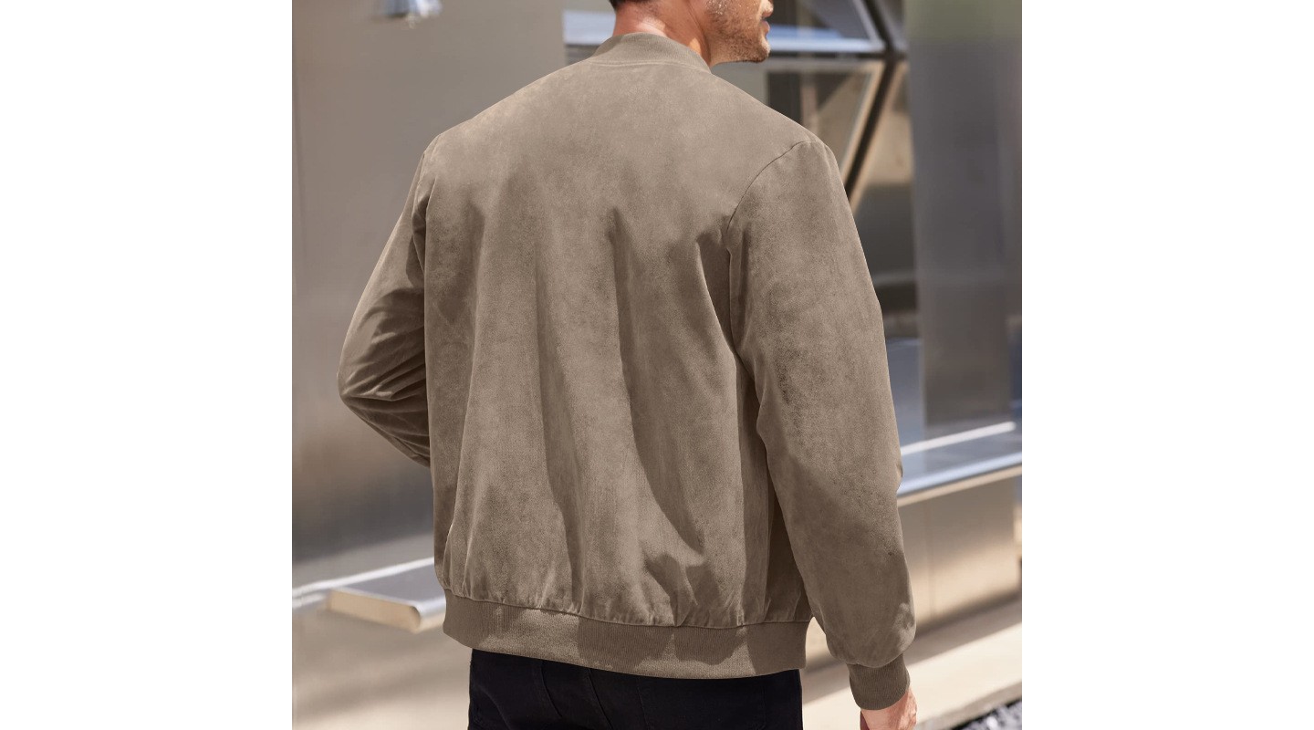 Мужская куртка YesFashion Men‘s Plus Size Suede Bomber Jacket Stand Collar Zip Front Casual — фото 4