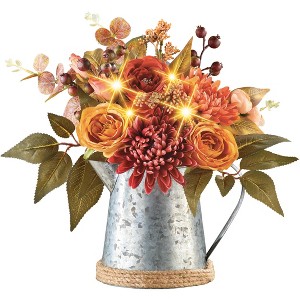 Collections Etc LED Lighted Autumn Mums Watering Can Centerpiece 10.75 X 9 X 13 - 1 of 2