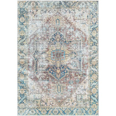 Livabliss 5'3"x7' Kemer Traditional Machine Washable Rug Blue: Pet Friendly Flatweave Indoor Area Rug