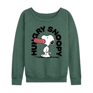 Women's - Peanuts - Hungry Snoopy Lightweight French Terry Wide Neck Long Sleeve Shirt - 1 of 4
