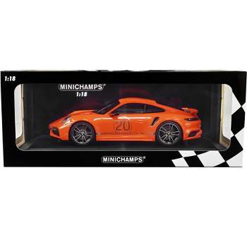 2021 Porsche 911 Turbo S w/SportDesign Package #20 Orange w/Silver Stripes Ltd Ed to 504 pcs 1/18 Diecast Model Car Minichamps