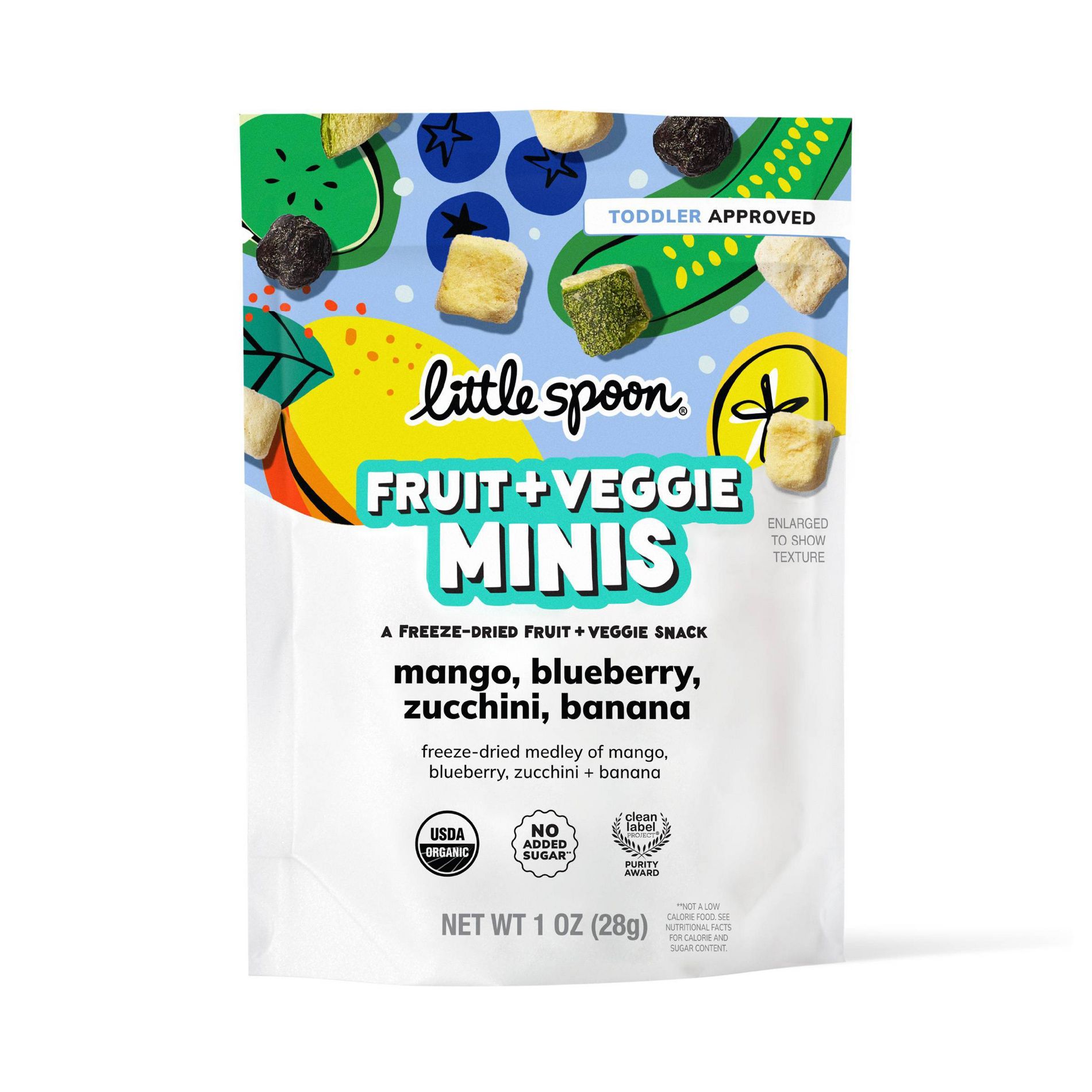 Little Spoon Organic Mango, Blueberry, Zucchini, Banana Fruit + Veggie Minis Freeze Dried Toddler Snack- 1oz