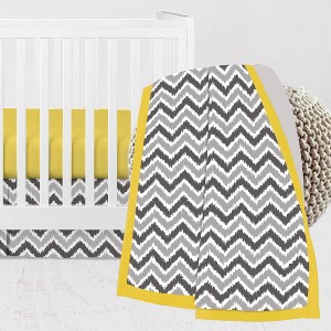Bacati - Ikat Dots Giraffe Yellow Grey Muslin Neutral 3 pc Crib Set - 1 of 4