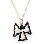 Pompeii3 1/8Ct Black Diamond Angel Pave Pendant Yellow Gold 18" Chain Necklace Womens Ladies