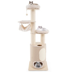 Tangkula 74" Tall Wooden Cat Tower Tree w/ 2-Story Cat Condo 2-Style Hammocks - 1 of 4