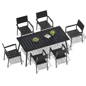 Crestlive Products Outdoor Dining Set Patio Dining Table Wooden-Like Top and Aluminum Frame Umbrella Hole - 1 of 4