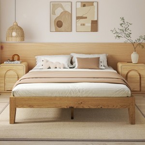 Bestier Solid Wood Bed Frame without Headboard, Platform Bed with Thicken Slats Connected, Simple Pinewood Bed for Bedroom,No Box Spring Needed - 1 of 4