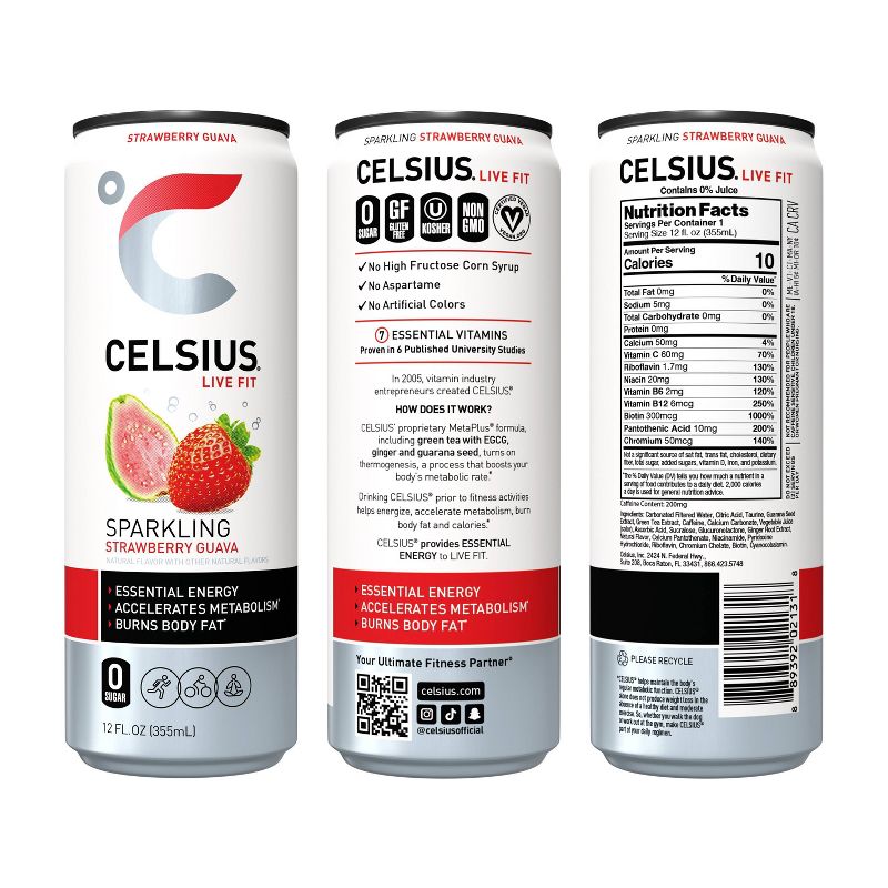 Celsius Sparkling Strawberry Guava Energy Drink - 12 fl oz Can, 5 of 9
