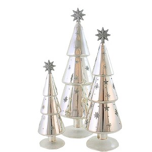 Cody Foster 14.5 Inch Festive Alpine Trees Silver Christmas Decorative Tree Set , Christmas Decor Stars Snowflakes Set 3 (3PC) - 1 of 4