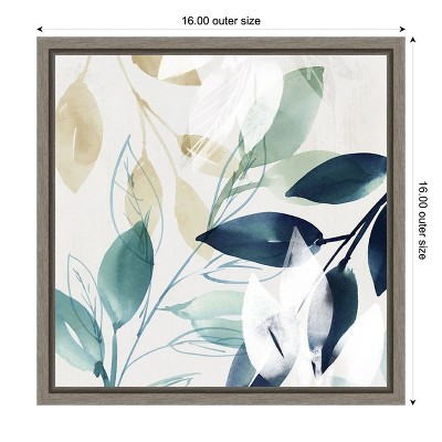 Modern Blue and Green Abstract Botanic-Inspired Framed Canvas Wall Art 16x16