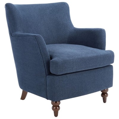 Navy Linen Lawson Accent Chair with Walnut Spindle Legs