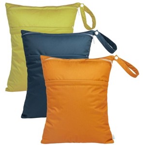 Wet Dry Bags 3 Pack | Reusable Waterproof Storage Bags with 2 Pockets for Swim, Diapers, Gym & Travel - 1 of 4
