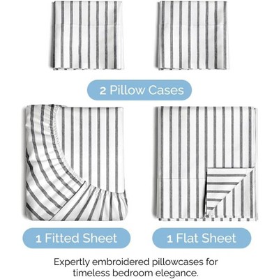 Queen Gray Striped Microfiber 4-Piece Bed Sheet Set