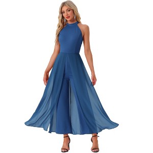 INSPIRE CHIC Women's Sleeveless Halter Neck Elegant Wedding Cocktail Dressy Jumpsuits - 1 of 4