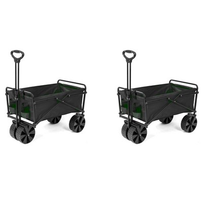 Seina Collapsible Steel Frame Folding Utility Beach Wagon Cart, Green (2 Pack)