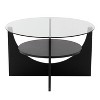 PAGED Modern U-Shaped 2-Tier Wooden Round Coffee Table with Clear Glass Top,Minimalist Design Tea Table Center Table for Living Room,Bedroom - 3 of 4