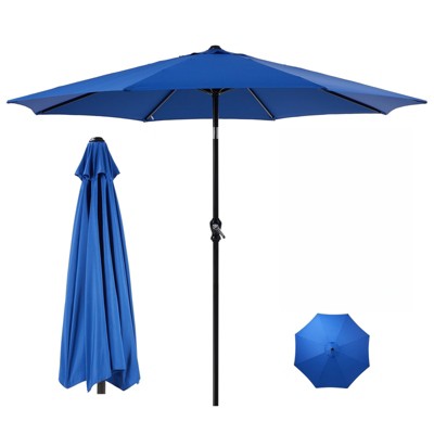 VisioGear Patio Umbrellas, Outdoor Umbrella with Push Button Tilt and Crank, Market Umbrella with 8 Ribs, Blue, 108"*96.21"*108"