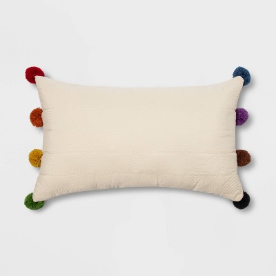 Photo 1 of Indoor Throw Pillow Rainbow Poms Cream - Pride 20x12 