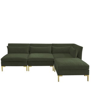4pc Alexis Sectional with Brass Metal Y Legs Dark Green Velvet - Cloth & Co.