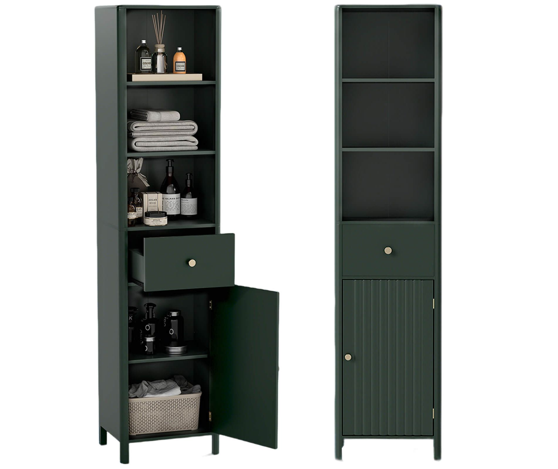 Costway 67” Tall Bathroom Cabinet with 3 Open Shelves, 1 Drawer, Adjustable Interior Shelf White/Off-white/Black/Green/Gray