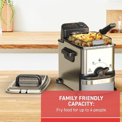 Compact Stainless Steel Electric Deep Fryer with Basket, 1.8L