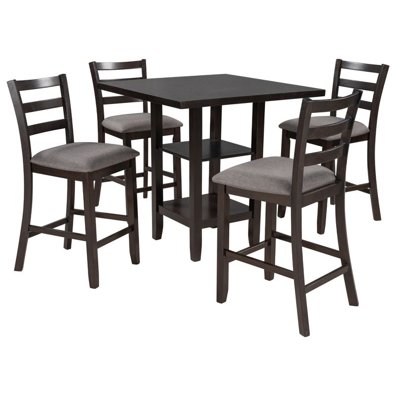 5-Piece Wooden Counter Height Dining Set with Padded Chairs and Storage Shelves-ModernLuxe, 3 of 7