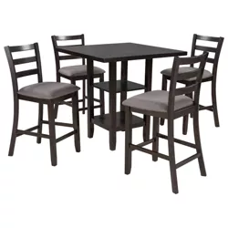 5-Piece Wooden Counter Height Dining Set with Padded Chairs and Storage Shelves Espresso-ModernLuxe