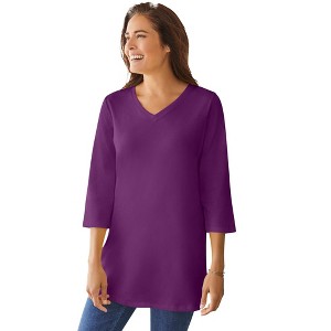 Woman Within Plus Size Perfect Three-Quarter Sleeve V-Neck Tunic - 1 of 4