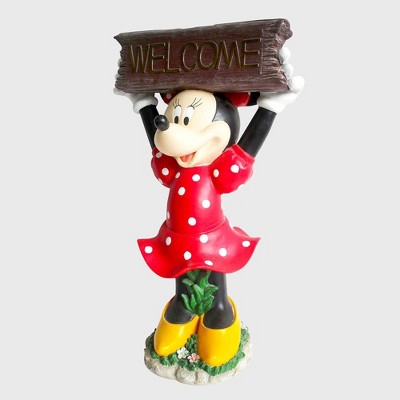 Disney 22" Minnie Mouse Solar Resin/Stone Statue With A Welcome Sign