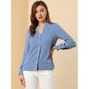 INSPIRE CHIC Women's Contrast Trim V Neck Long Sleeve Button Up Elegant Blouse Shirt - 4 of 4