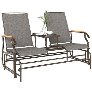 Outsunny Outdoor 2-Person Glider Bench with Table, Outside Breathable Mesh Swing Chair for Patio, Garden, Backyard, Porch - 1 of 4