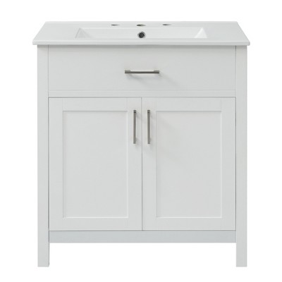 Vynxaria 30-Inch Bathroom Vanity with Ceramic Sink and Ample Storage - The Perfect Choice for Small Bathrooms,White