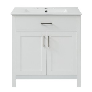 Vynxaria 30-Inch Bathroom Vanity with Ceramic Sink and Ample Storage - The Perfect Choice for Small Bathrooms,White - 1 of 4