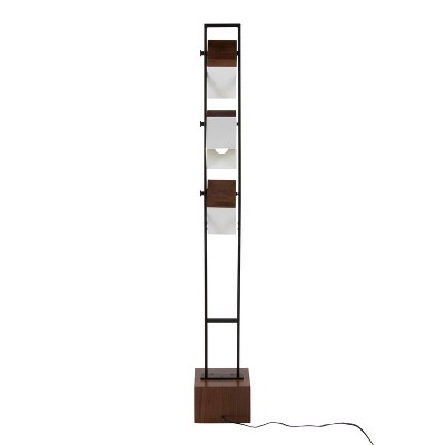 Adjustable Black Metal and Walnut Wood Floor Lamp with White Shade