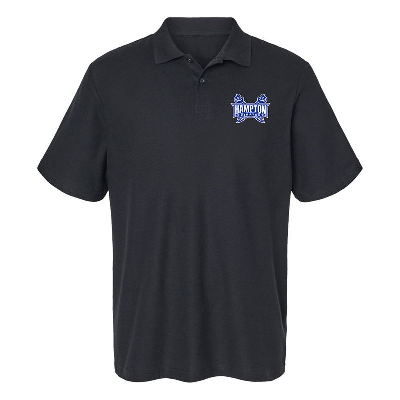 Men's Hampton University Primary Logo, Cotton Polo Short Sleeve T-Shirt, Black, Small