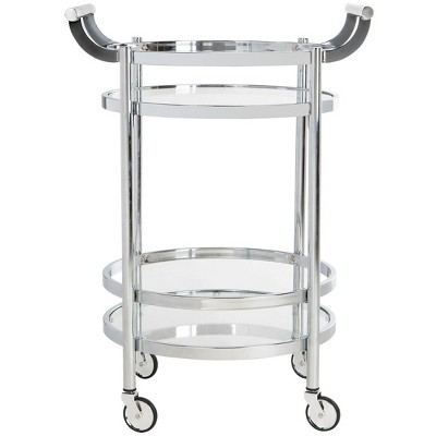 Transitional Chrome 24&quot; Round Bar Cart with Glass Tiers