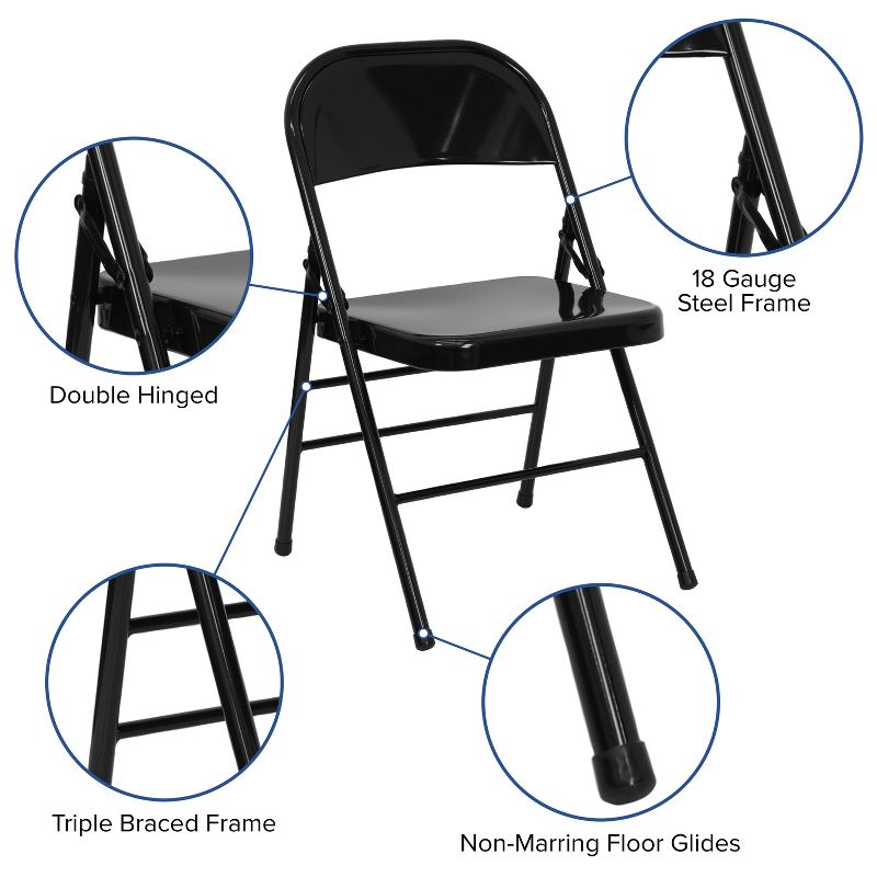 Emma and Oliver 2 Pack Home & Office Portable Party Events Steel Metal Folding Chair, 3 of 9