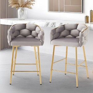 28" Velvet Upholstered Counter Stools Set of 2 with Soft Back, Cushioned Seat, Footrest, and Metal Frame for Kitchen, Bedroom - 1 of 4