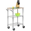 Honey-Can-Do 2 Shelf Chopping Block Cart: Chrome Kitchen Island with Wood Surface & Steel Frame, 3 Doors, 28.5" Depth - 2 of 4