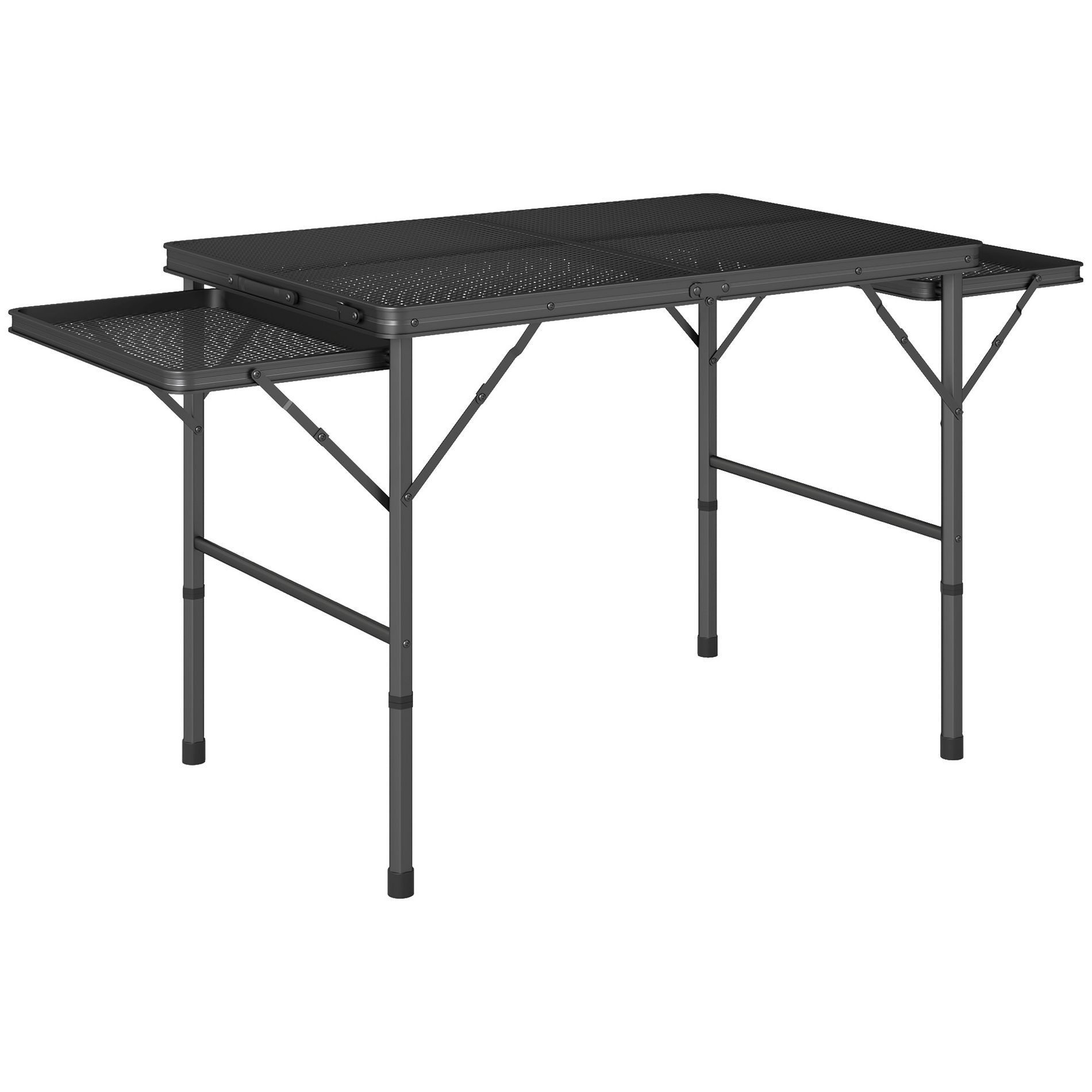 Outsunny Folding Grill Table, 4.5 ft Portable Camping Table with 2 Wing Panels, Height Adjustable Metal Outdoor Table for Picnic, BBQ, Party