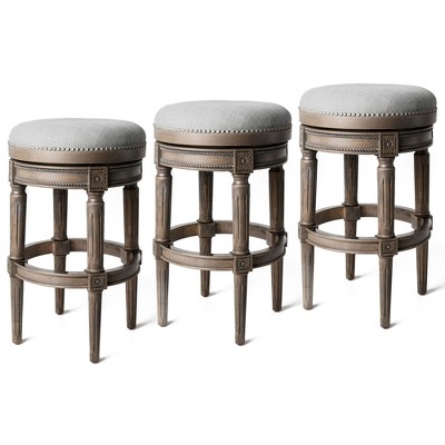 Maven Lane Pullman Backless Upholstered Kitchen Stool with Fabric Cushion Seat, Set of 3