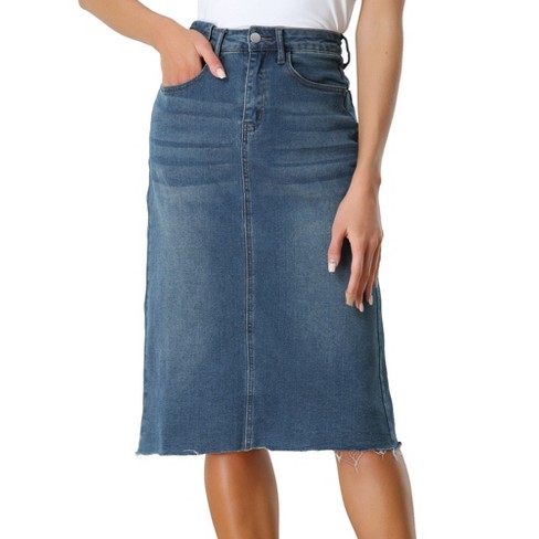 Allegra K Women s Casual Jean Skirt High Waist Back Vent Short