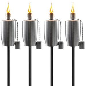 Sorbus Set of 4 Stainless Steel 5ft Outdoor Torches - Decorative Garden & Yard Lights - Fiberglass Wick & Snuffer Cap (Cylinder) - 1 of 4