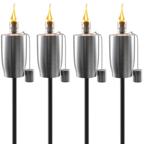 Sorbus Set of 4 Stainless Steel 5ft Outdoor Torches - Decorative Garden & Yard Lights - Fiberglass Wick & Snuffer Cap (Cylinder) - image 1 of 4