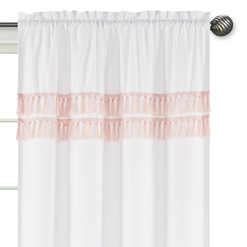 Sweet Jojo Designs Window Curtain Panels 84in. Boho Fringe White and Pink, 3 of 6