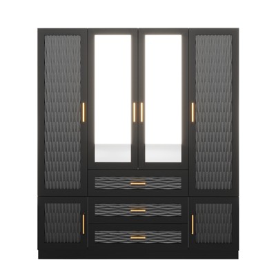 Keloyid Black Wood 61.42 in. Armoire with 3 Drawers and 9 Shelves