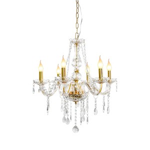 YANSUN 6-Light Gold Chandelier with Crystal Shade, E12 Base for Living Room, Dining Room, Entryway(Light Bulbs Not Included) - 1 of 1
