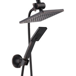 BRIGHT SHOWERS Rain Shower Head Combo, 8" Rainfall Shower with Handheld Spray, 60" Hose, 3-Way Diverter, Wall Bracket - 1 of 4